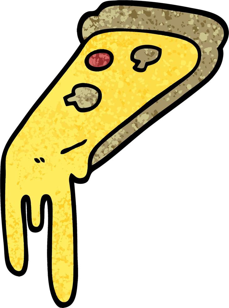 grunge textured illustration cartoon pizza slice vector