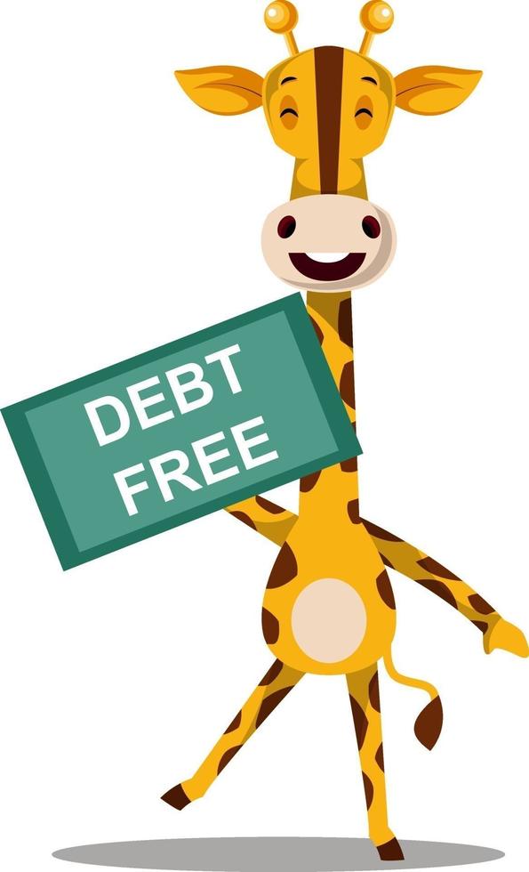 Giraffe with debt free, illustration, vector on white background.