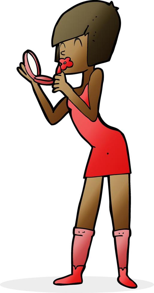 cartoon woman applying lipstick vector