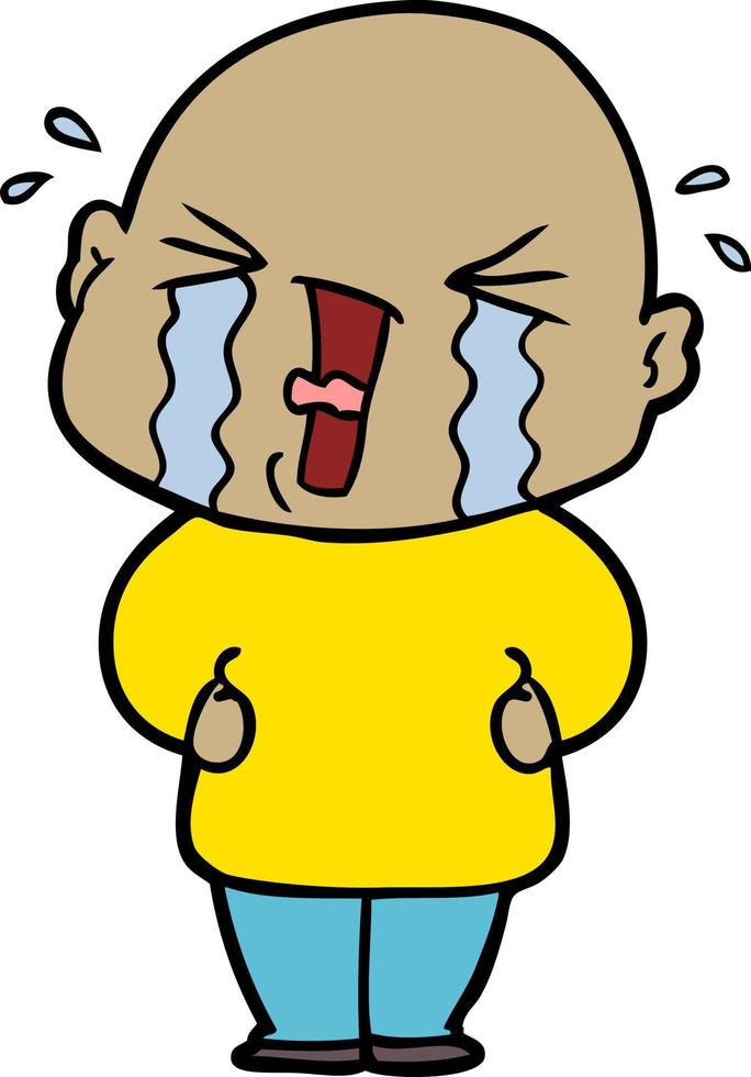 cartoon crying bald man vector