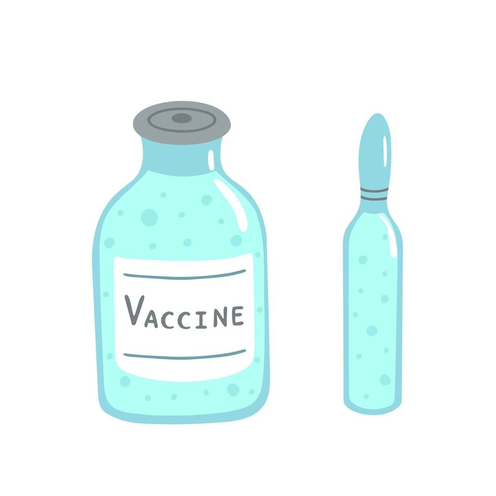 Vaccine, jar and ampoule. Illustration for printing, backgrounds, covers and packaging. Image can be used for cards, posters, stickers and textile. Isolated on white background. vector