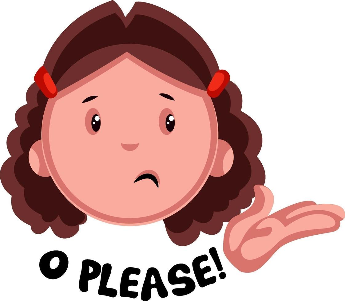 O please girl emoji, illustration, vector on white background.