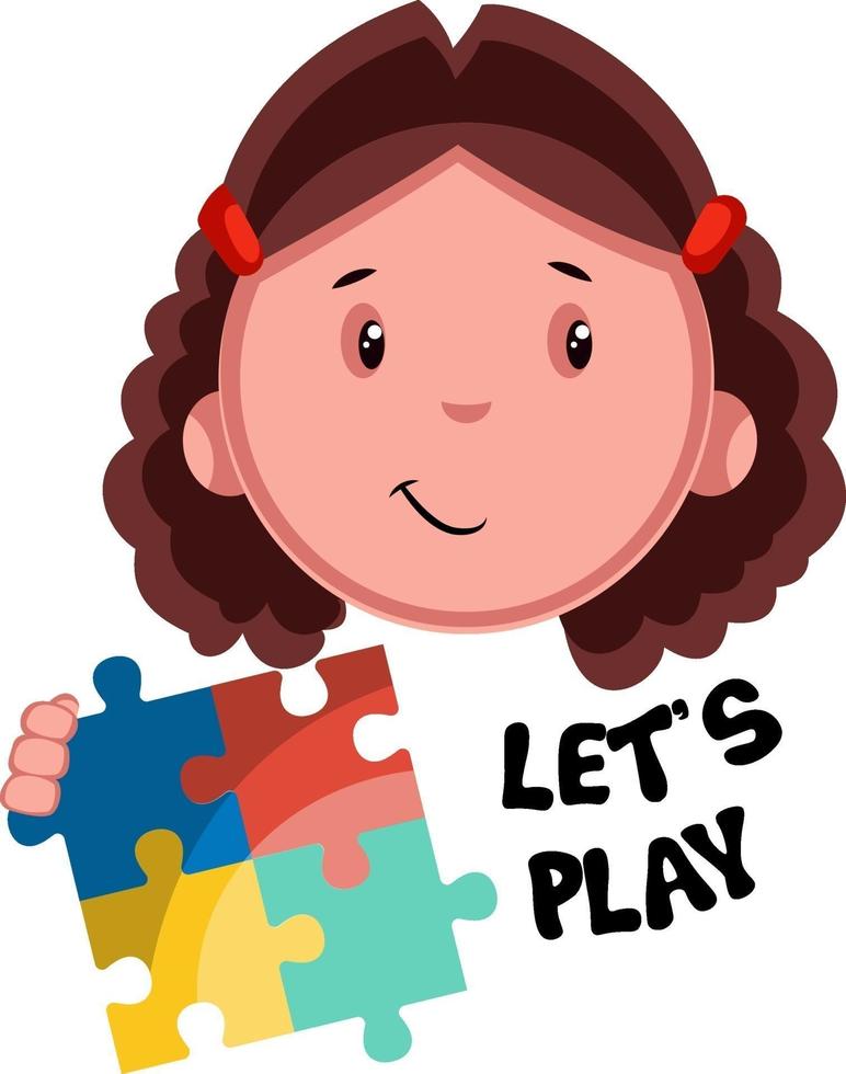 Girl with puzzle, illustration, vector on white background.