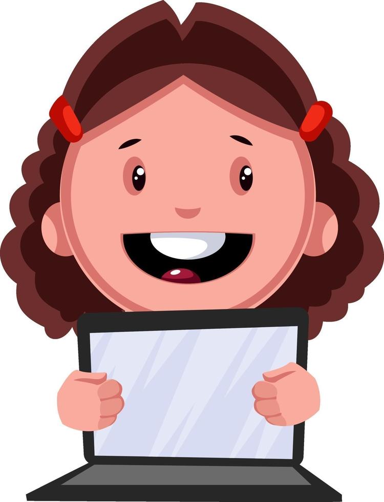 Girl with laptop, illustration, vector on white background.
