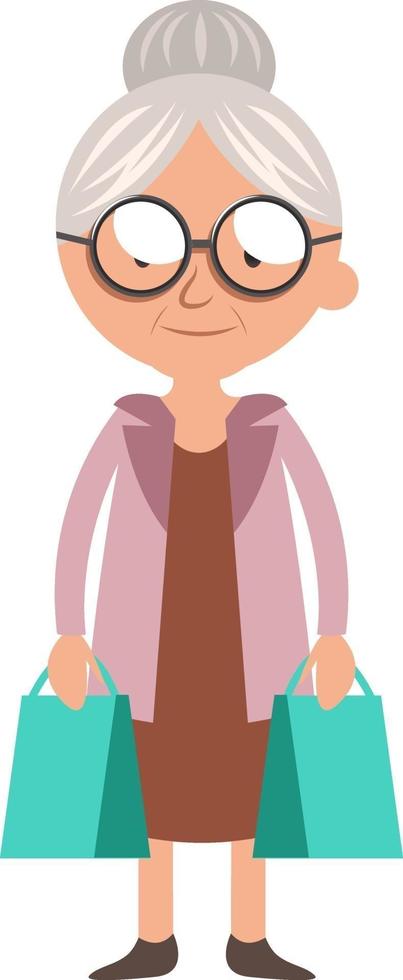 Granny with bags, illustration, vector on white background.