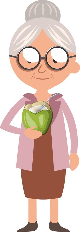 Granny with cocktail, illustration, vector on white background.