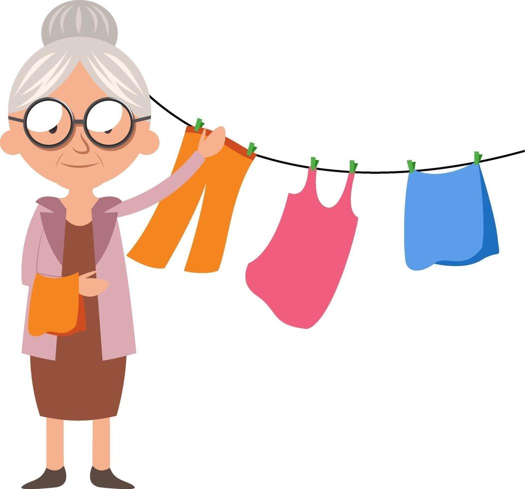 Granny with clothes, illustration, vector on white background.