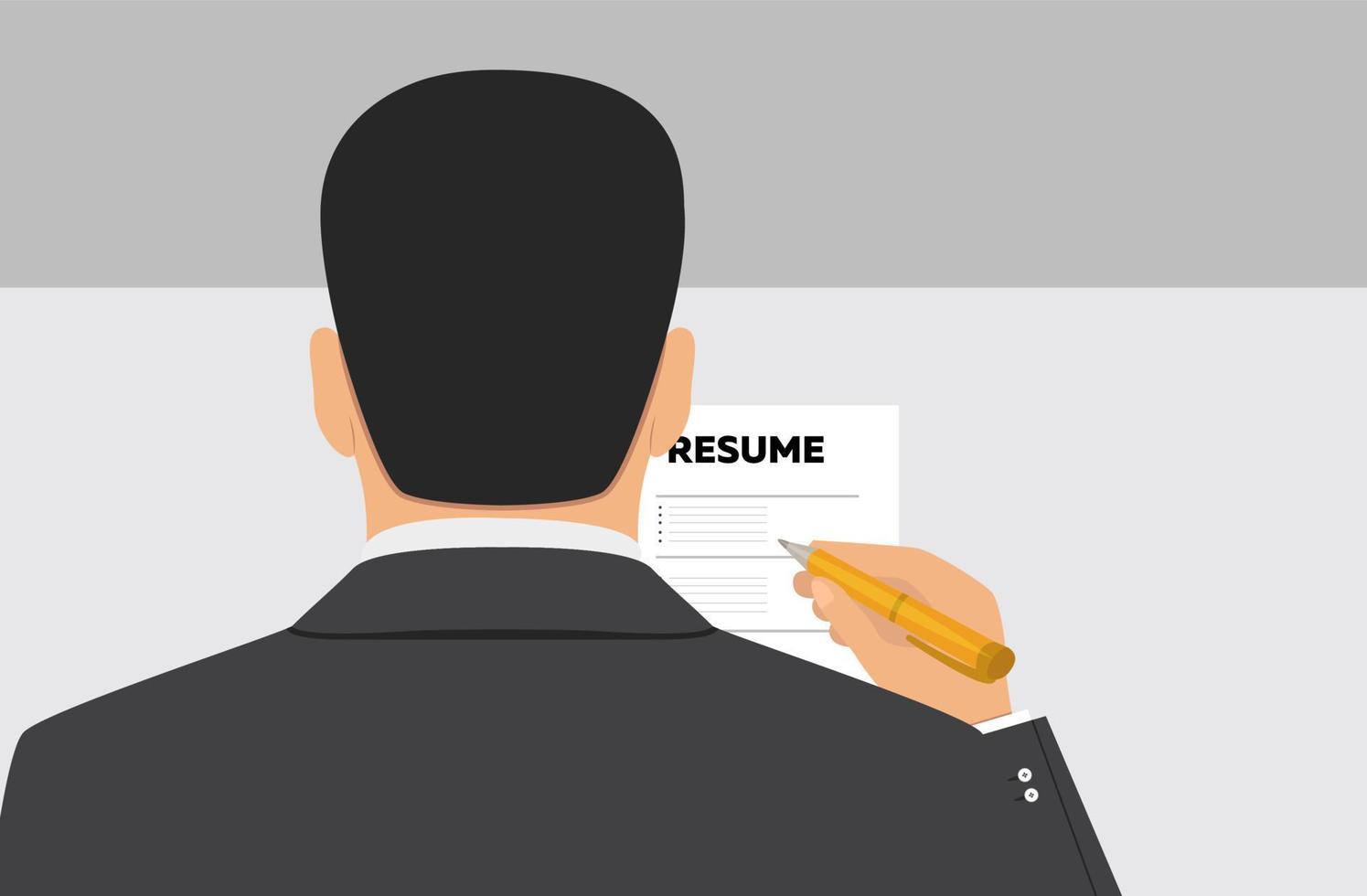 Businessman analyzing resumes vector illustration. Job searching concept