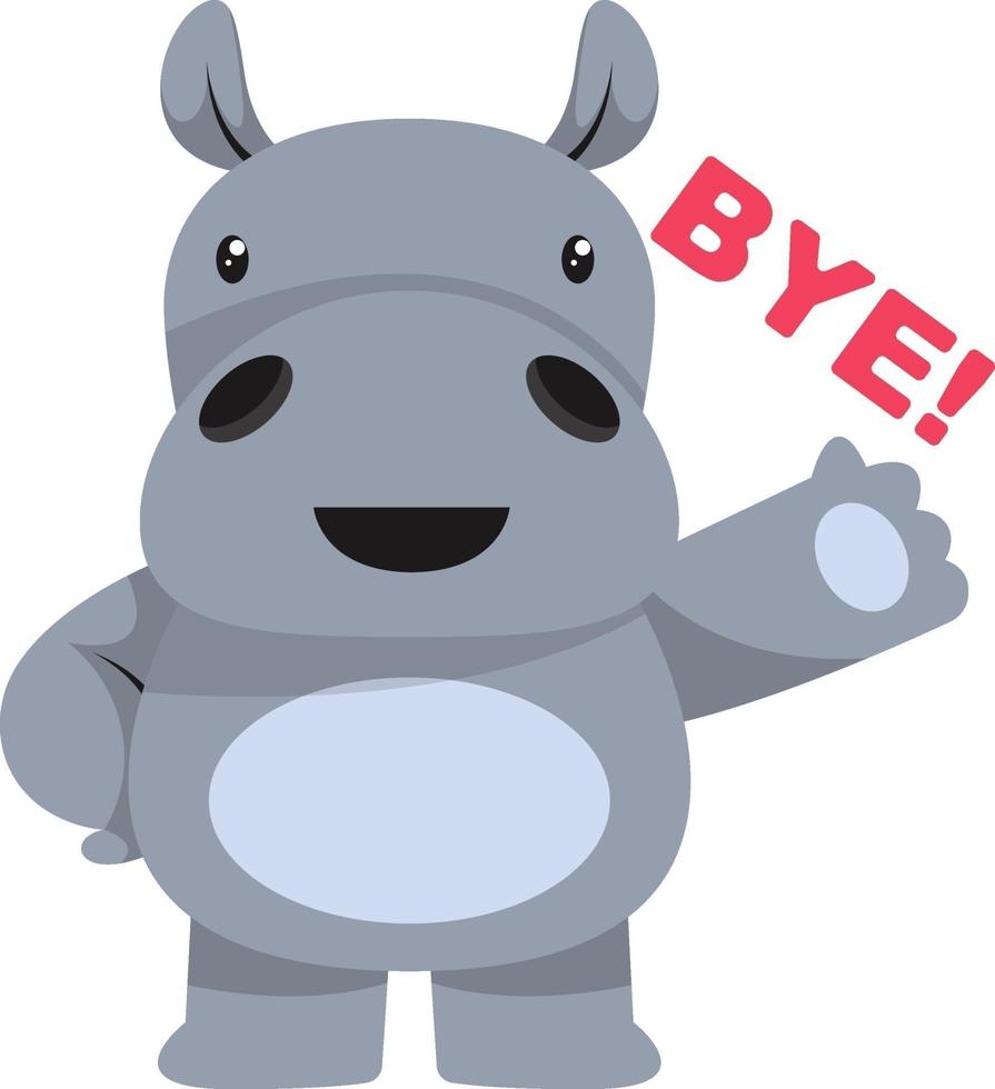 Hippo saying bye, illustration, vector on white background.