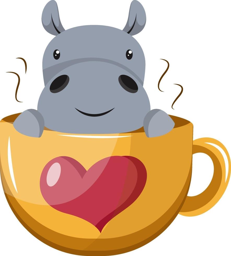 Hippo in cup, illustration, vector on white background.