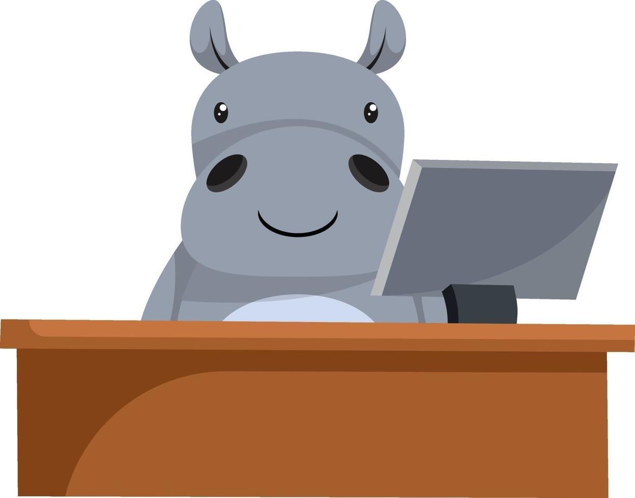 Hippo working, illustration, vector on white background.