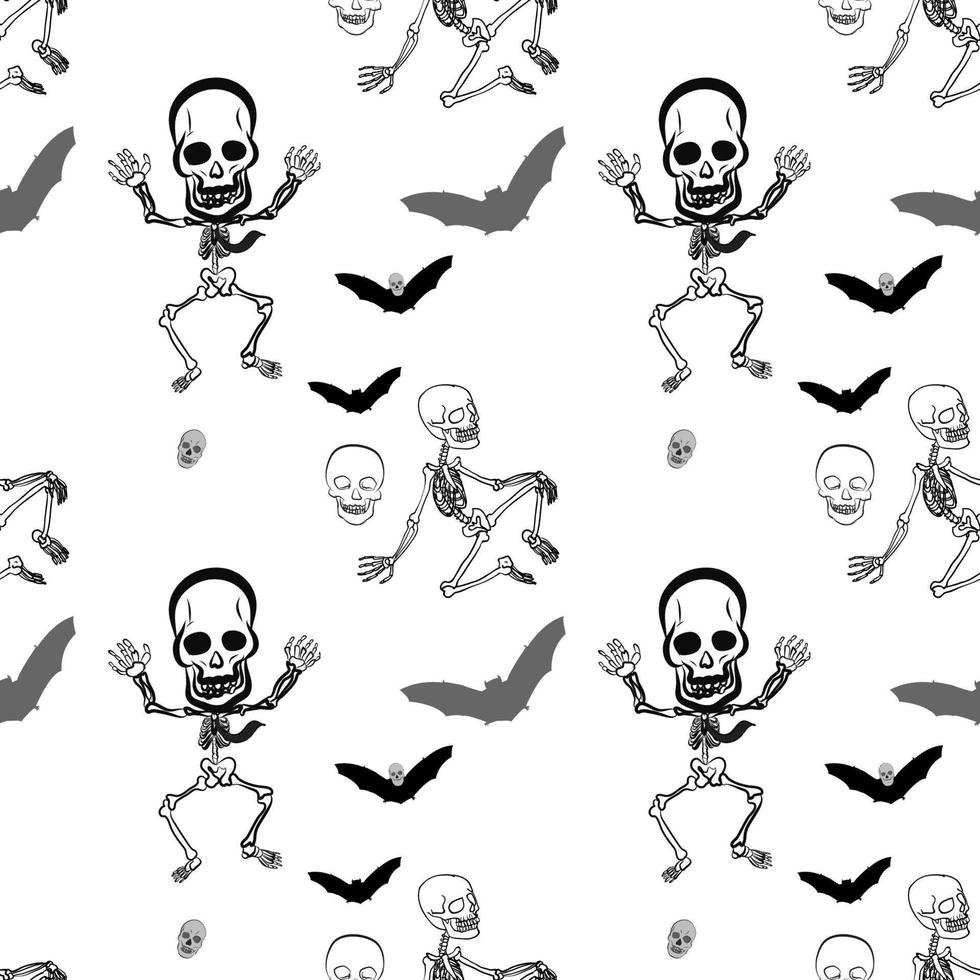 Seamless pattern of skeleton ,skull and bat on white background vector