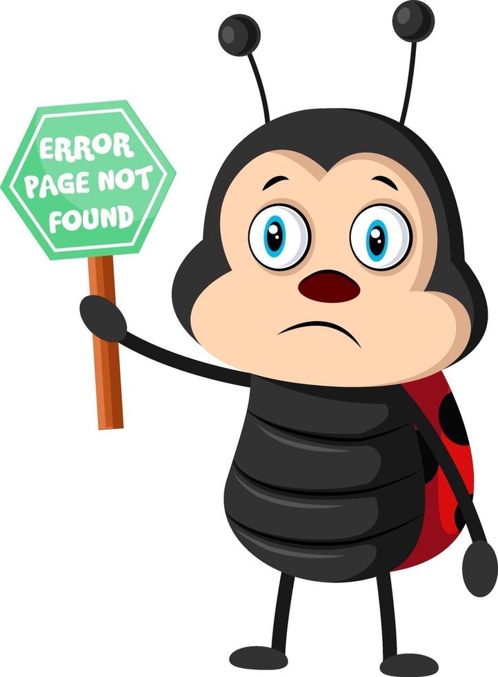 Lady bug with 404 error, illustration, vector on white background.
