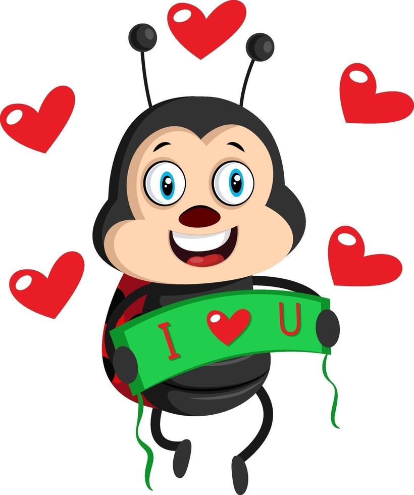 Lady bug con corazones, ilustración, vector sobre fondo blanco.