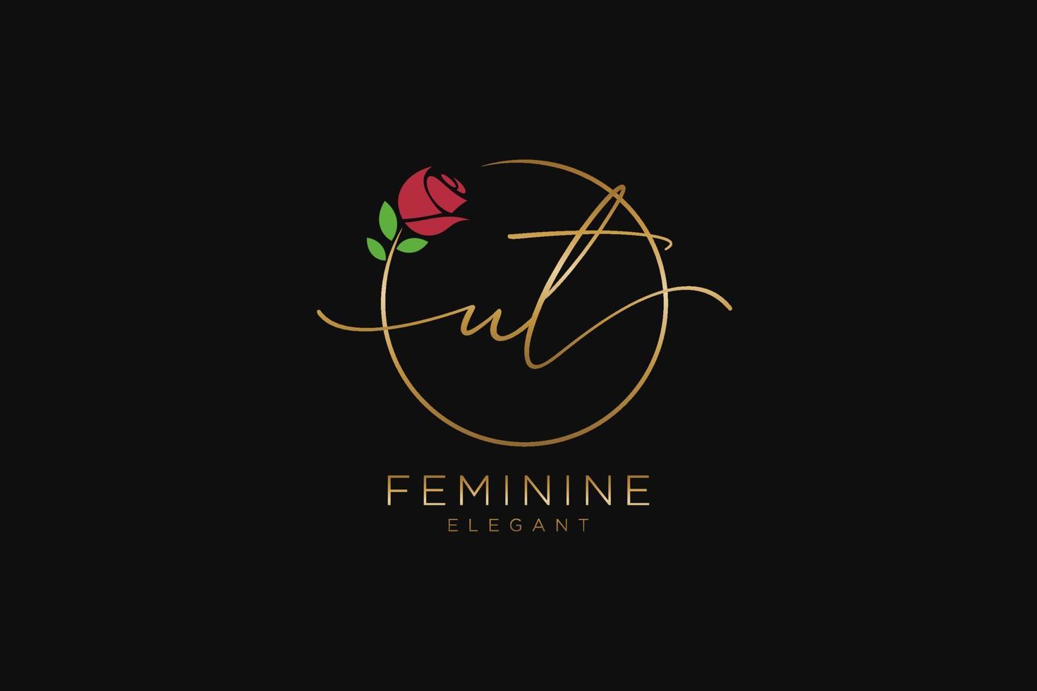 initial UT Feminine logo beauty monogram and elegant logo design, handwriting logo of initial signature, wedding, fashion, floral and botanical with creative template. vector