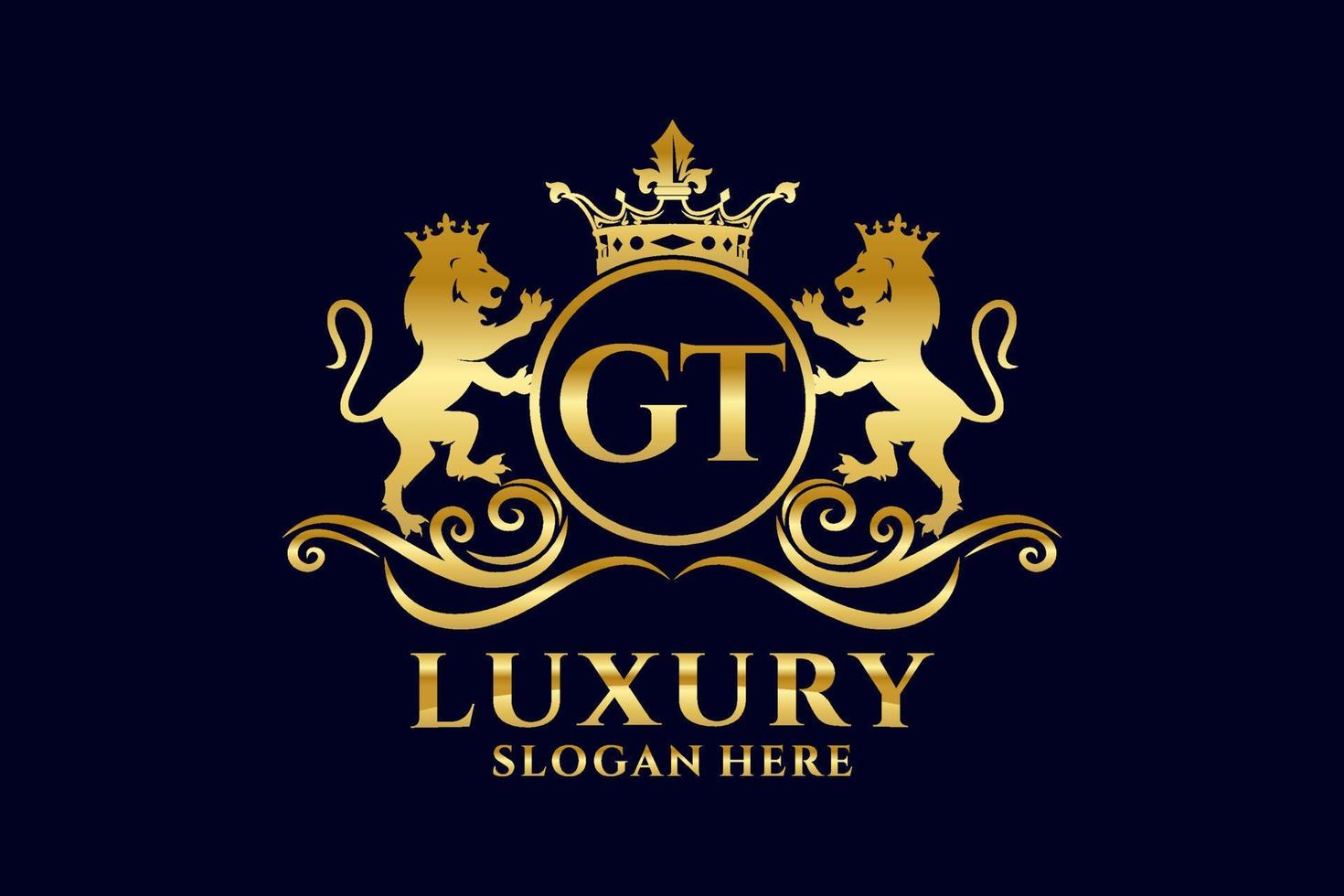 Initial GT Letter Lion Royal Luxury Logo template in vector art for luxurious branding projects and other vector illustration.