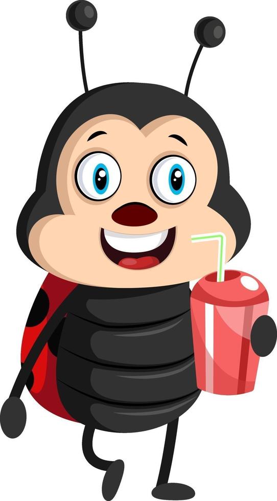 Lady bug con jugo, ilustración, vector sobre fondo blanco.