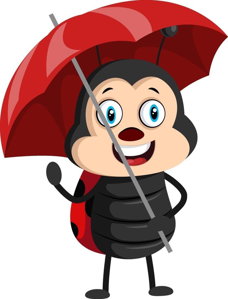 Lady bug with red umbrella, illustration, vector on white background.