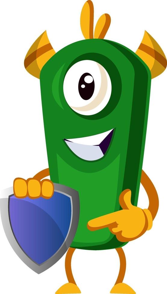 Monster with shield, illustration, vector on white background.