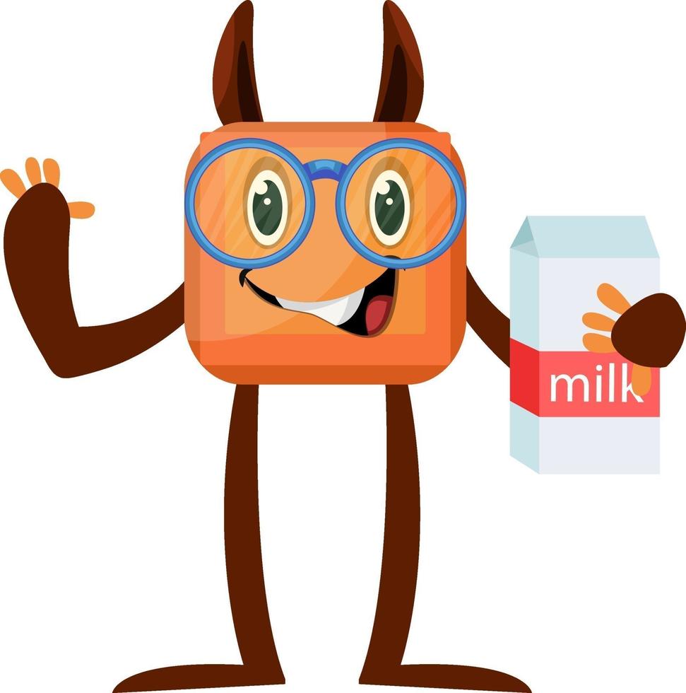 Monster with milk, illustration, vector on white background.