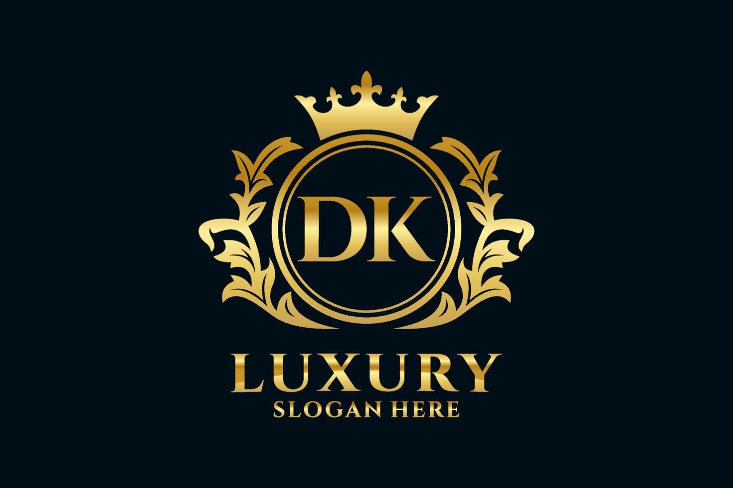 Initial DK Letter Royal Luxury Logo template in vector art for luxurious branding projects and other vector illustration.