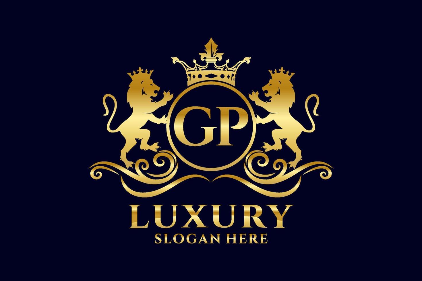 Initial GP Letter Lion Royal Luxury Logo template in vector art for luxurious branding projects and other vector illustration.