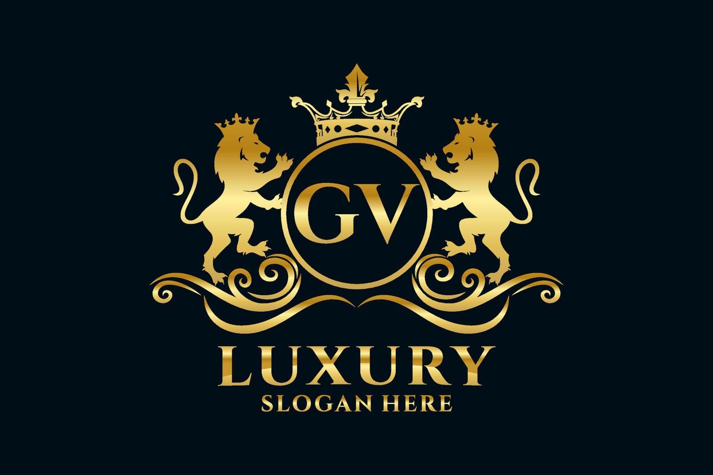 Initial GV Letter Lion Royal Luxury Logo template in vector art for luxurious branding projects and other vector illustration.