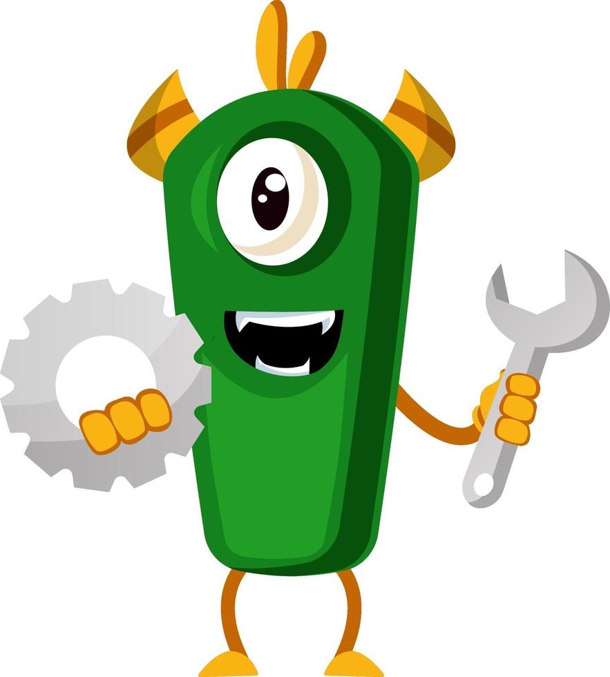 Monster with wrench, illustration, vector on white background.