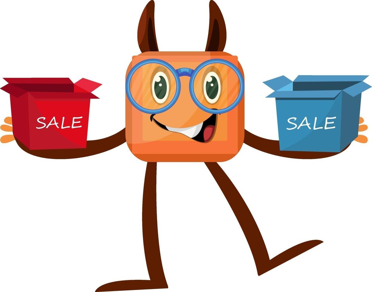 Monster with box sale, illustration, vector on white background.