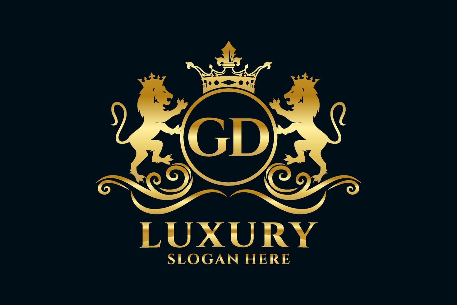 Initial GD Letter Lion Royal Luxury Logo template in vector art for luxurious branding projects and other vector illustration.