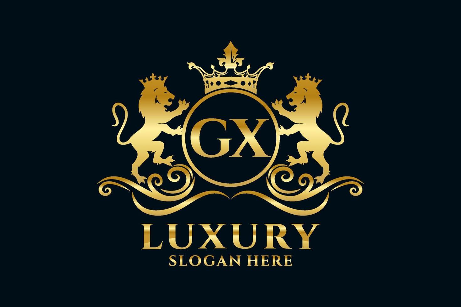 Initial GX Letter Lion Royal Luxury Logo template in vector art for luxurious branding projects and other vector illustration.