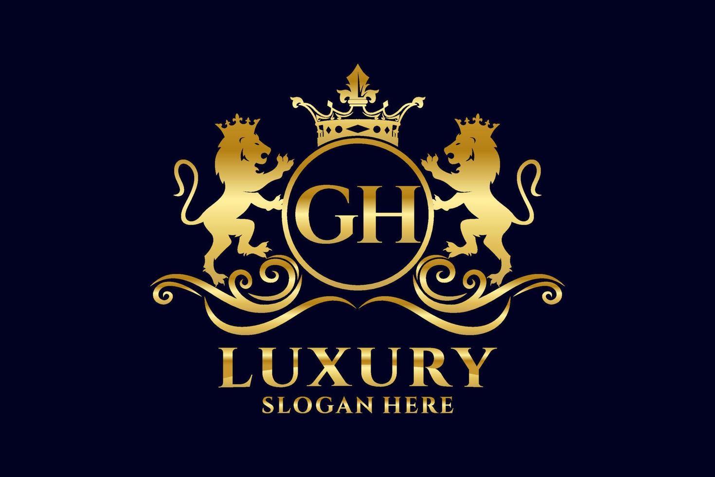 Initial GH Letter Lion Royal Luxury Logo template in vector art for luxurious branding projects and other vector illustration.