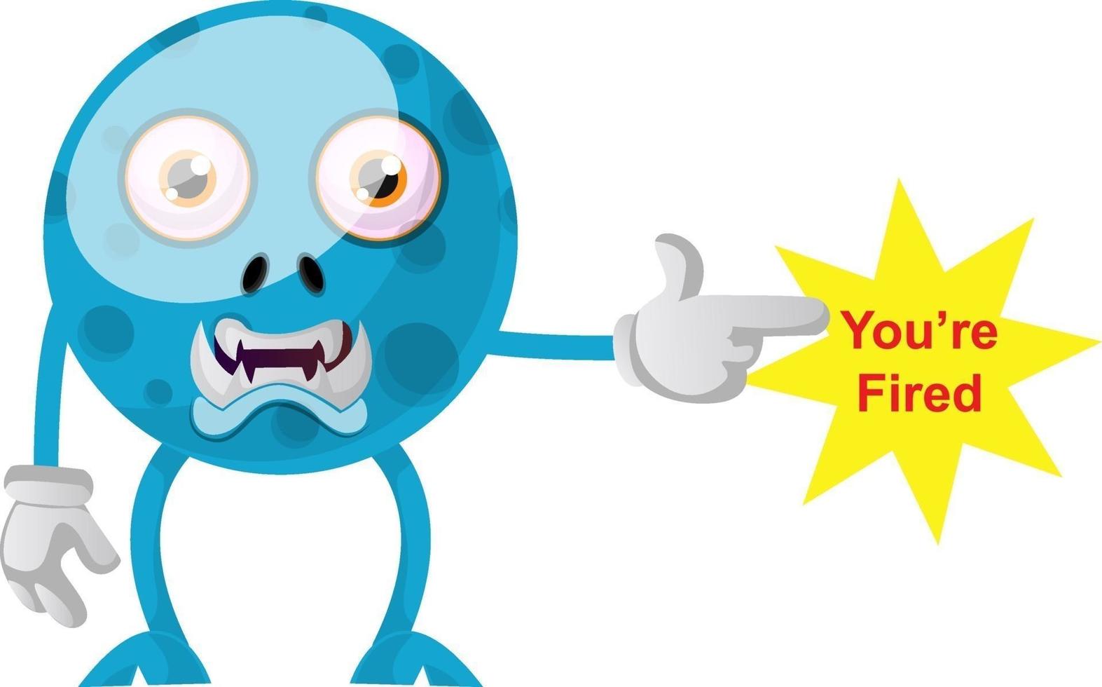 Blue monster fired someone, illustration, vector on white background.