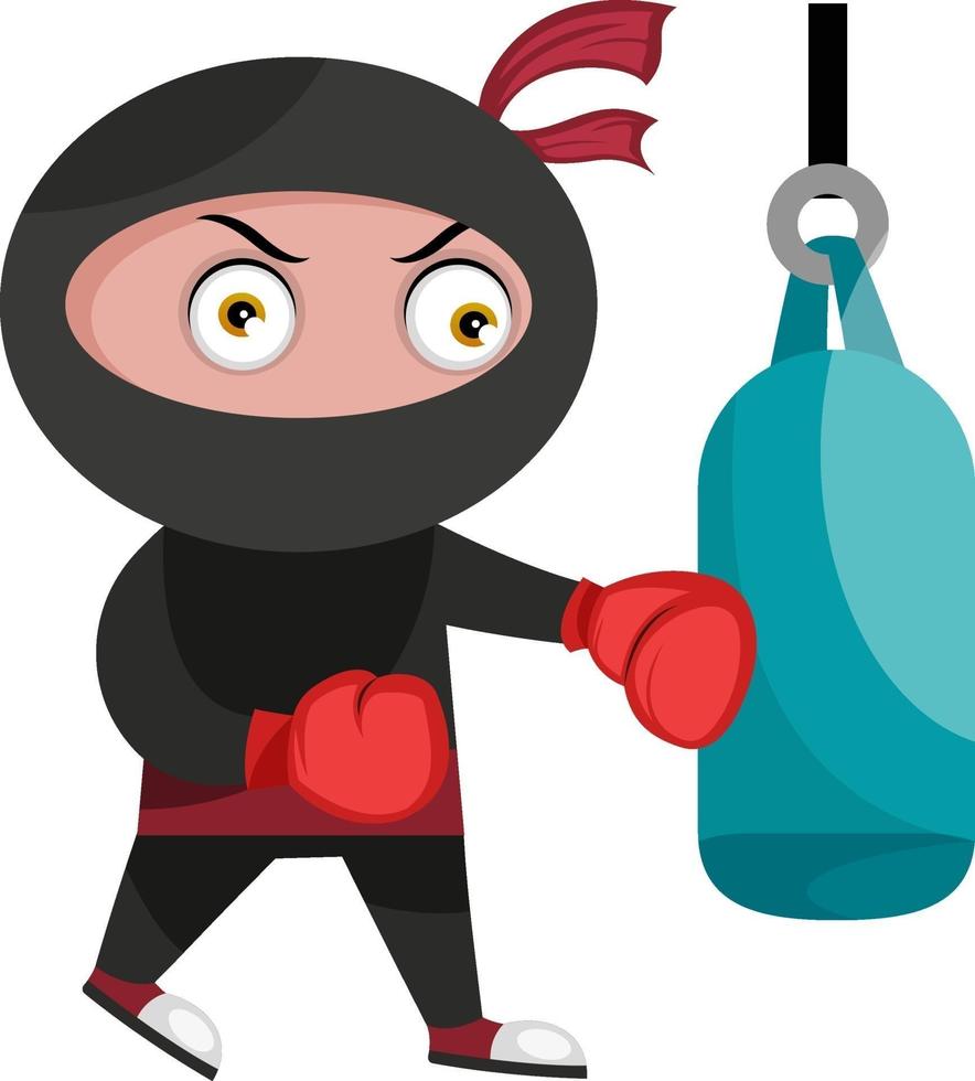 Ninja boxing, illustration, vector on white background.