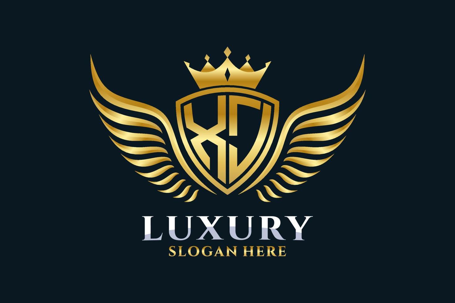 Luxury royal wing Letter XJ crest Gold color Logo vector, Victory logo, crest logo, wing logo, vector logo template.