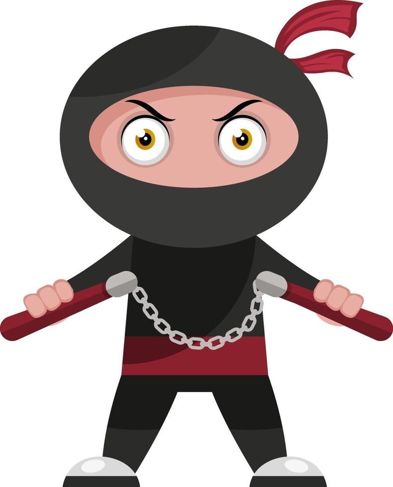Ninja with weapon, illustration, vector on white background.