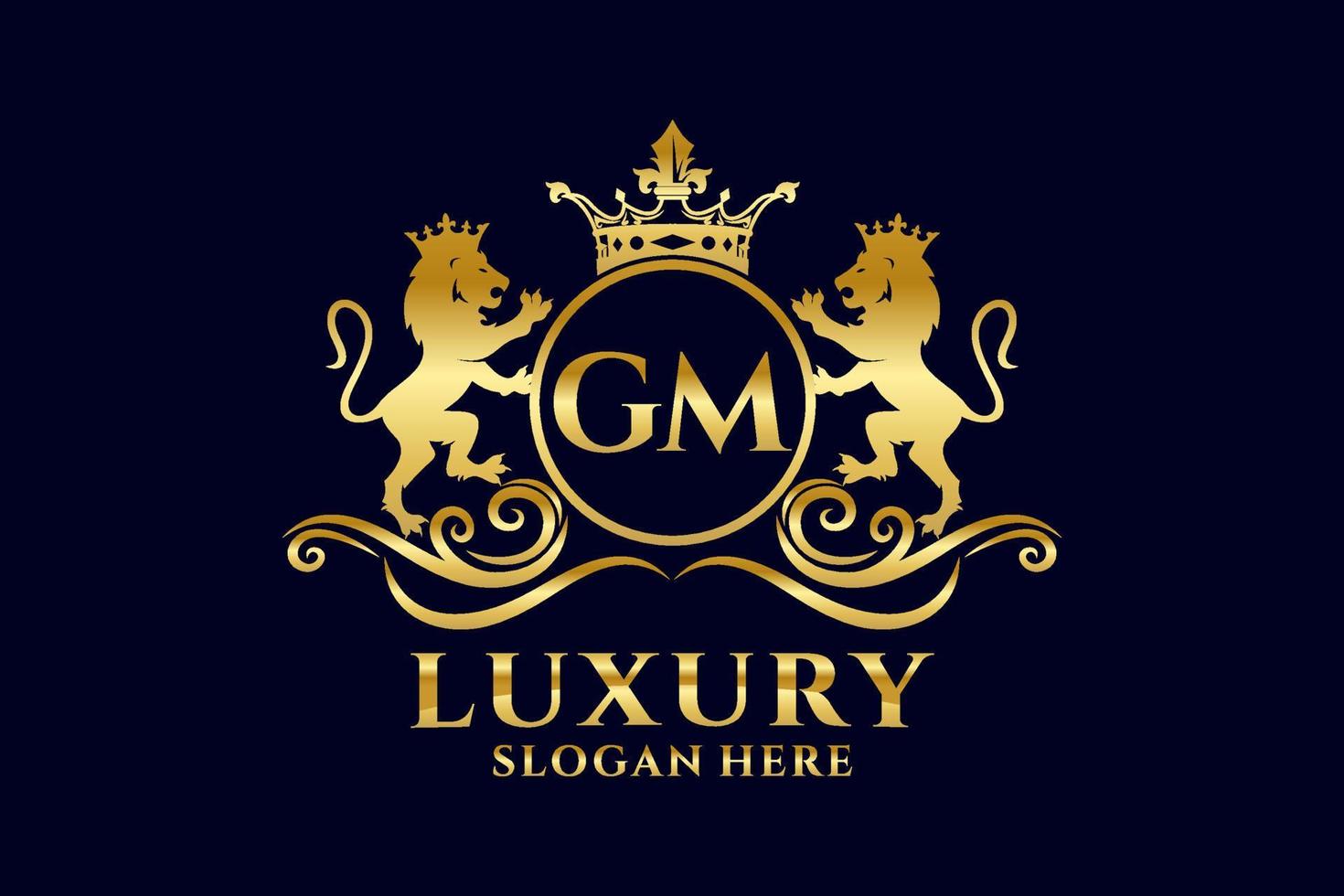 Initial GM Letter Lion Royal Luxury Logo template in vector art for luxurious branding projects and other vector illustration.
