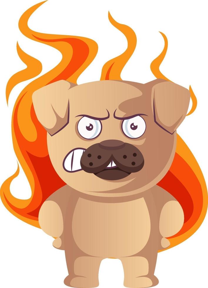 Pug on fire, illustration, vector on white background.