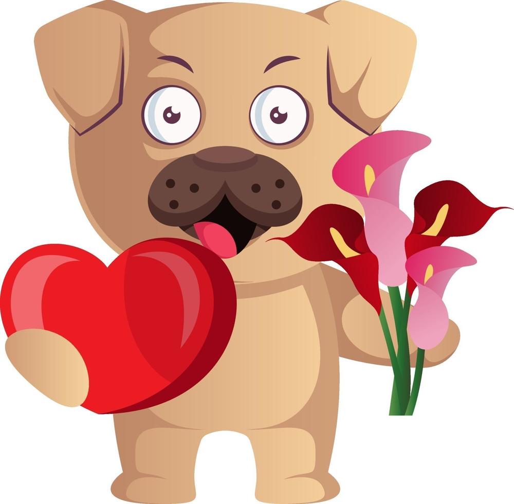 Pug in love, illustration, vector on white background.