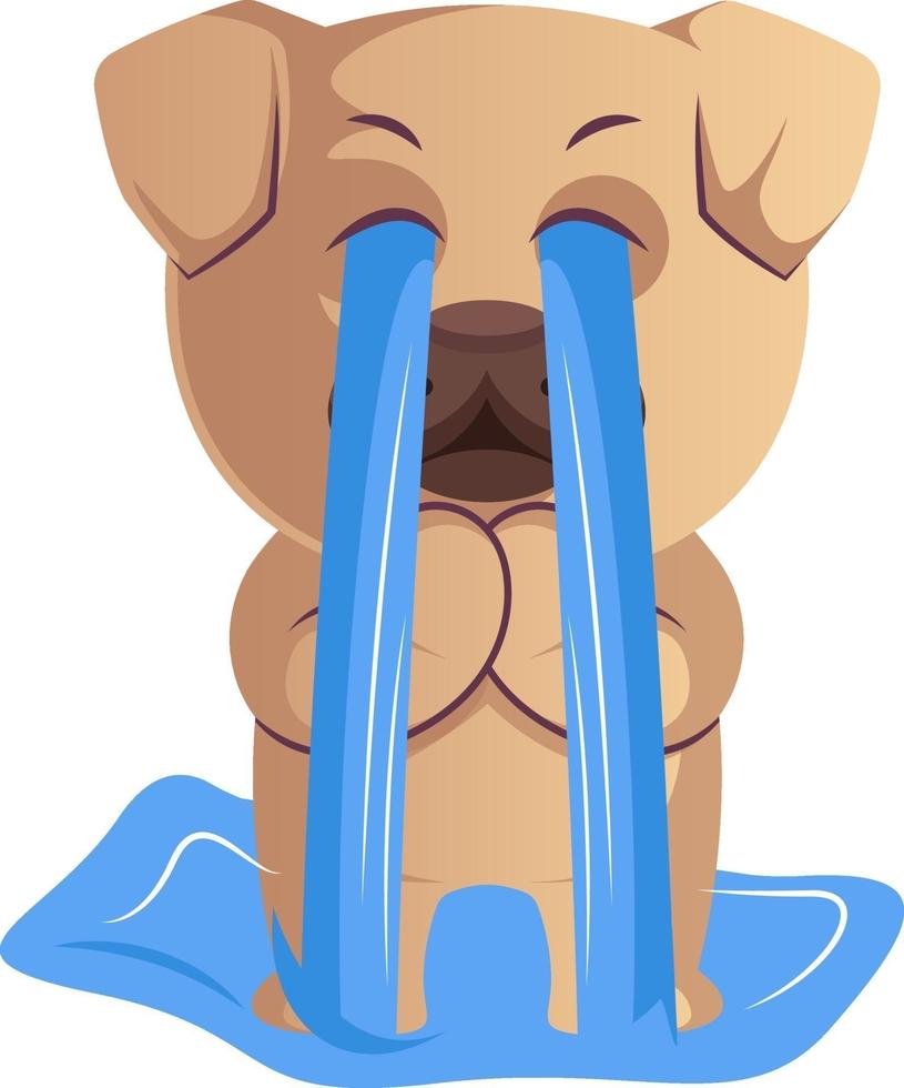 Pug crying, illustration, vector on white background.