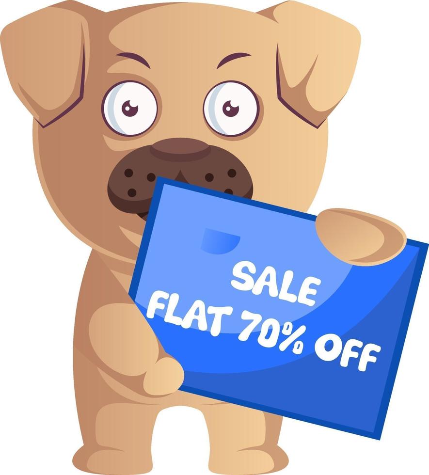 Pug with sale note, illustration, vector on white background.