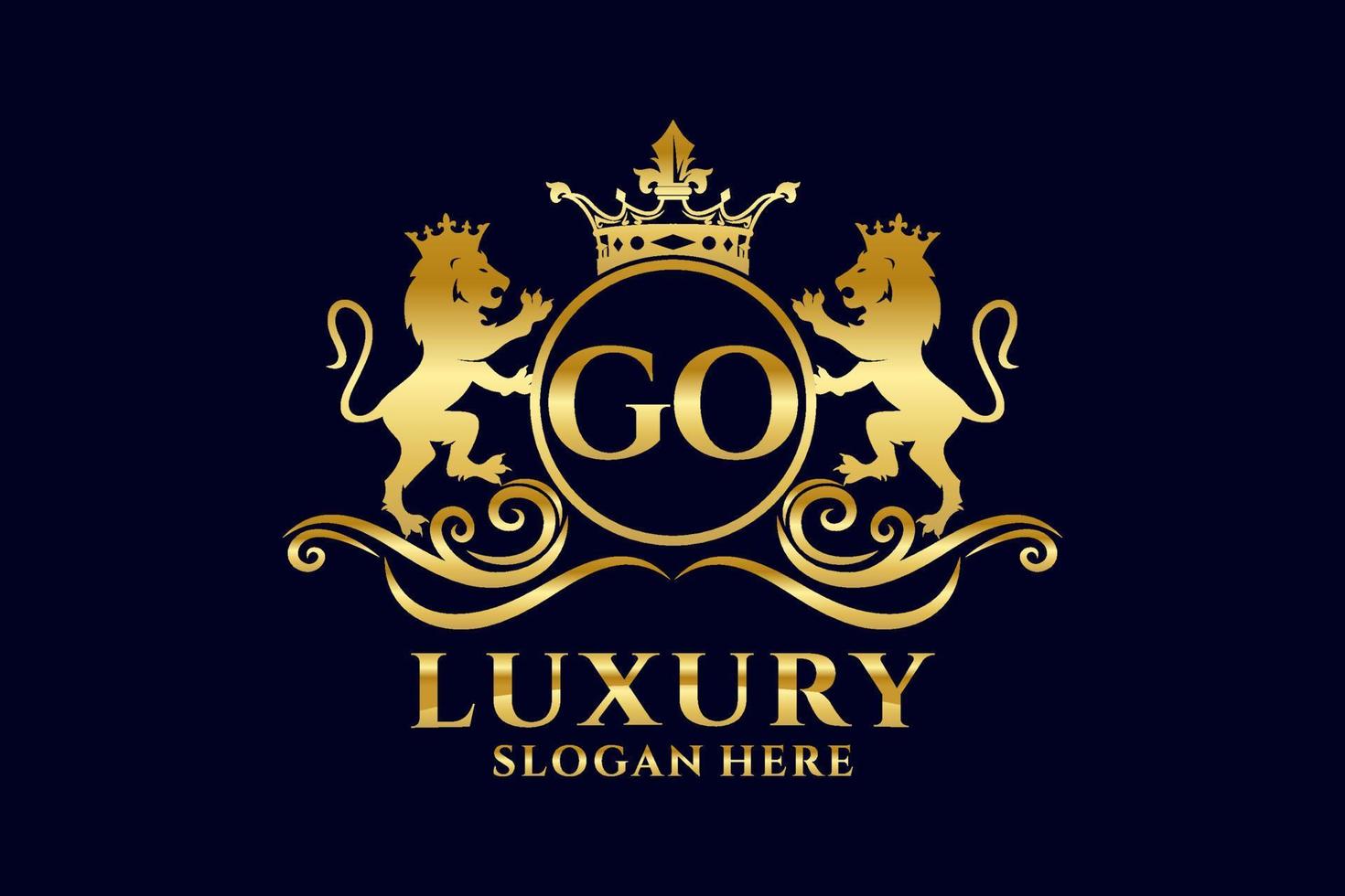 Initial GO Letter Lion Royal Luxury Logo template in vector art for luxurious branding projects and other vector illustration.