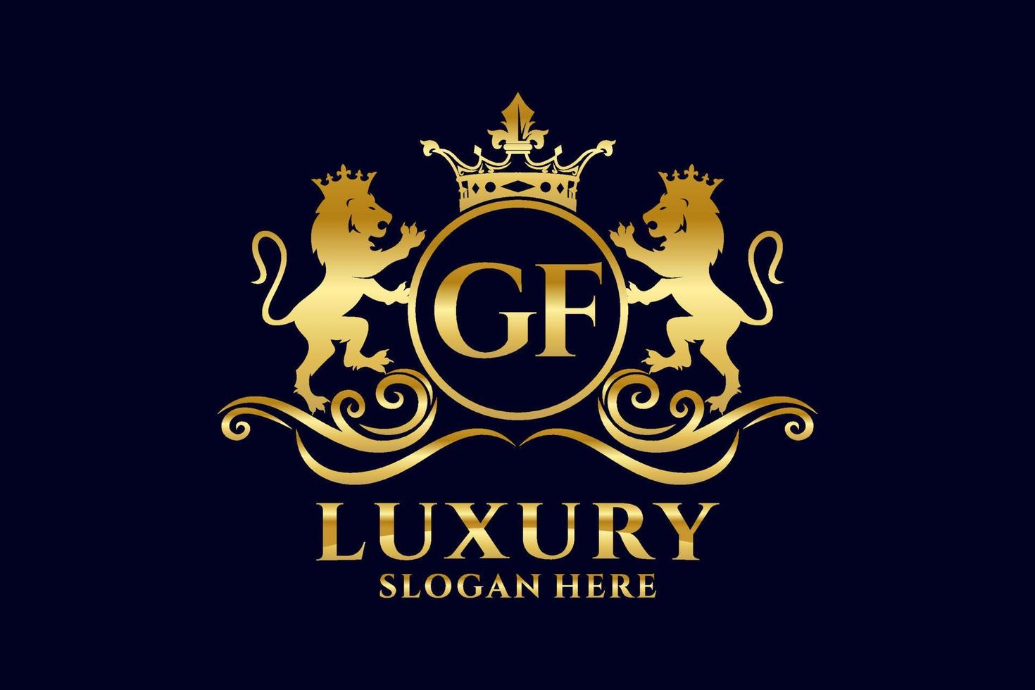 Initial GF Letter Lion Royal Luxury Logo template in vector art for luxurious branding projects and other vector illustration.