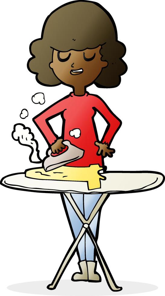 cartoon woman ironing vector