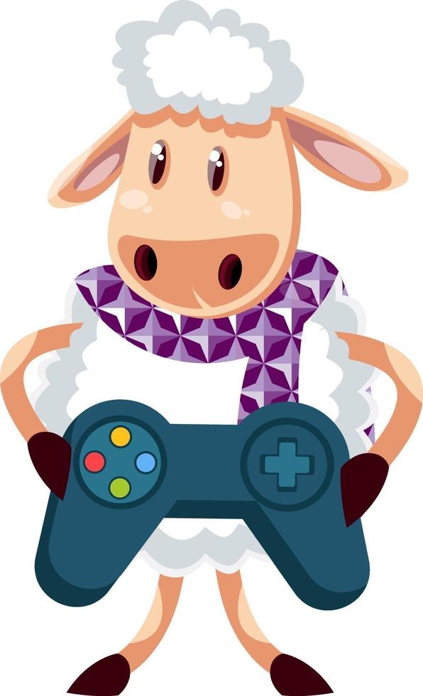 Ovejas con gamepad, ilustración, vector sobre fondo blanco.