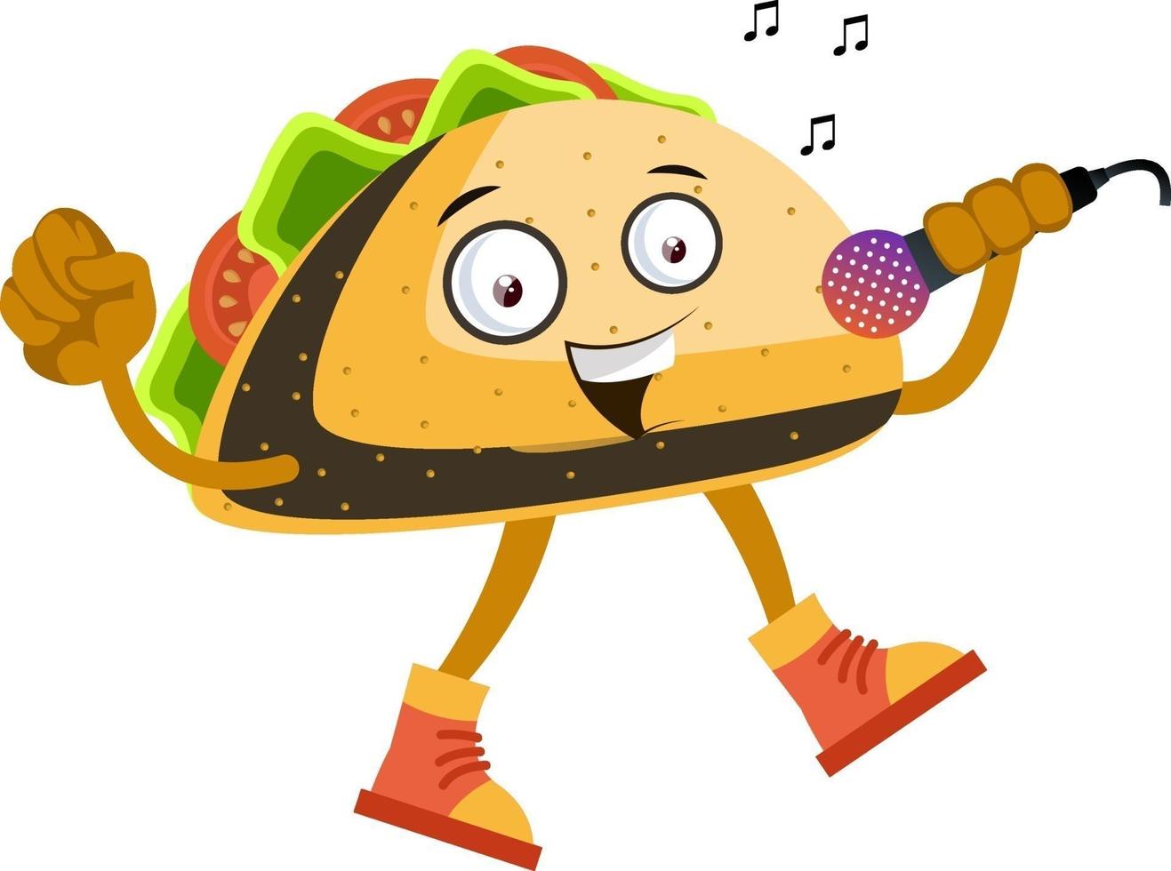 Taco singing, illustration, vector on white background.