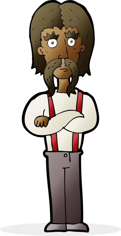 cartoon long mustache man with folded arms vector
