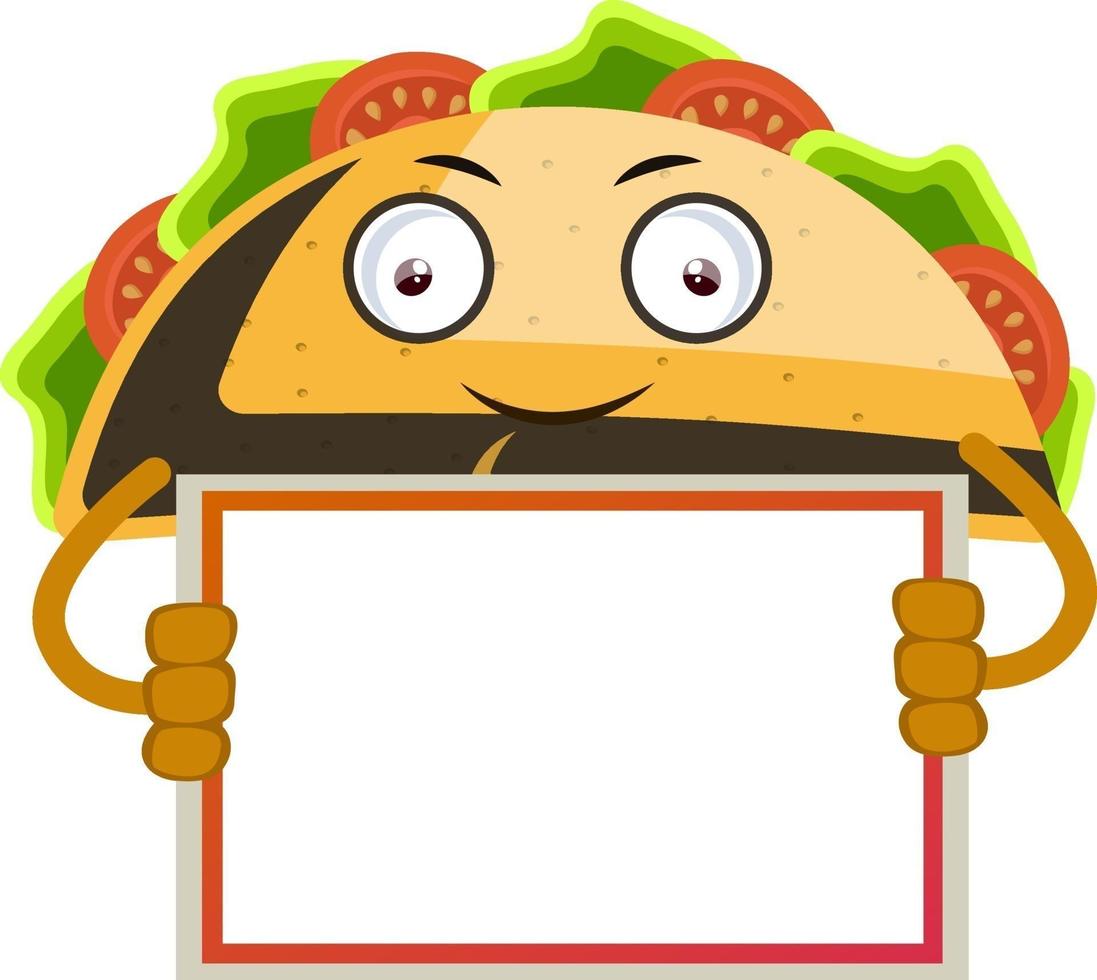 Taco con nota en blanco, ilustración, vector sobre fondo blanco.