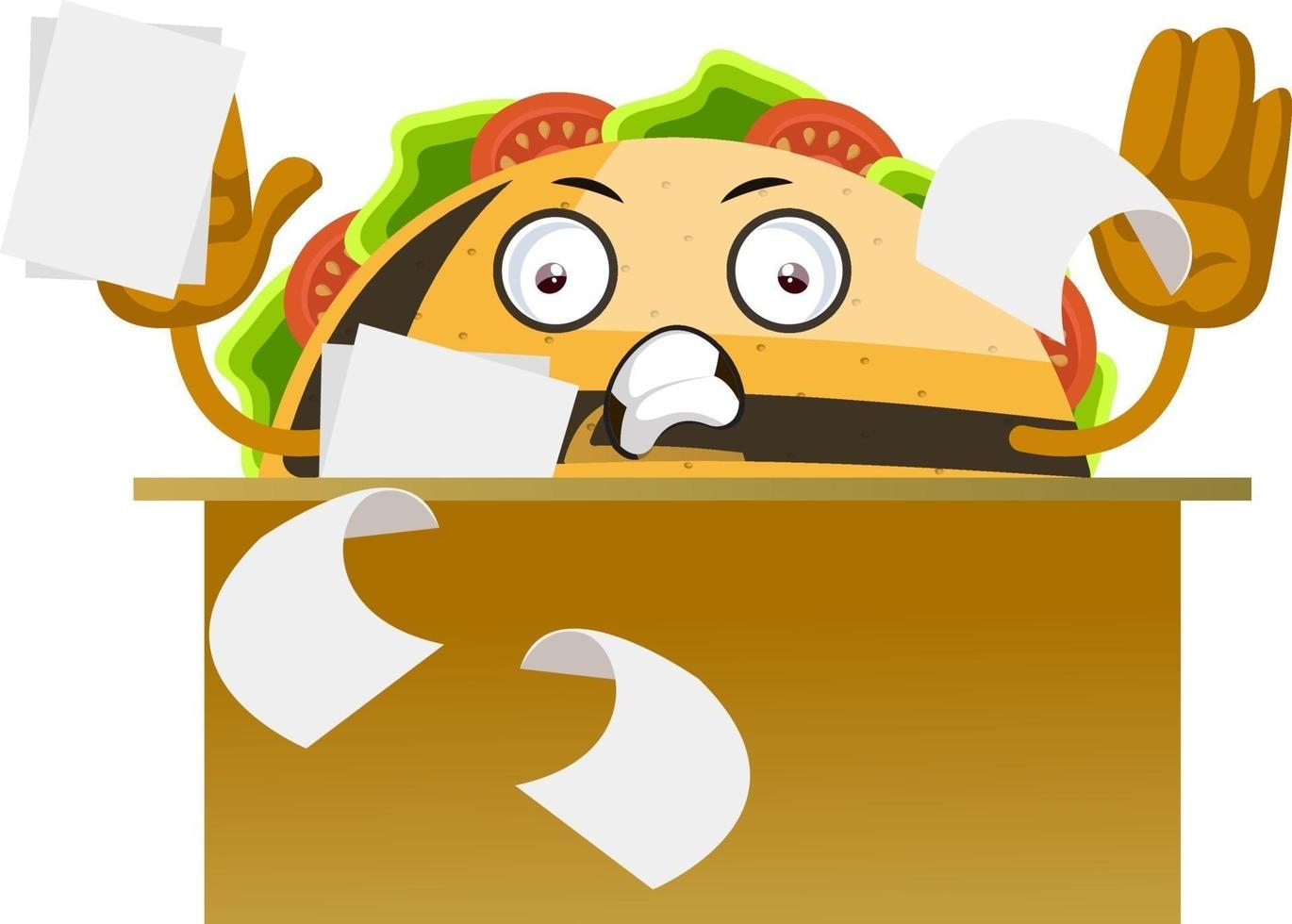 Taco trabajando, ilustración, vector sobre fondo blanco.