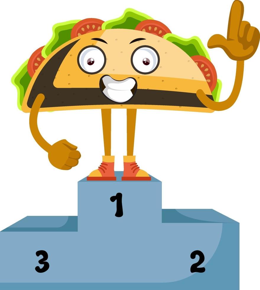 Taco on winning stage, illustration, vector on white background.